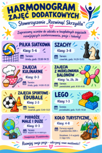 Harmonogram zajęć dodatkowych Stowarzyszenia „Rozwinąć Skrzydła”